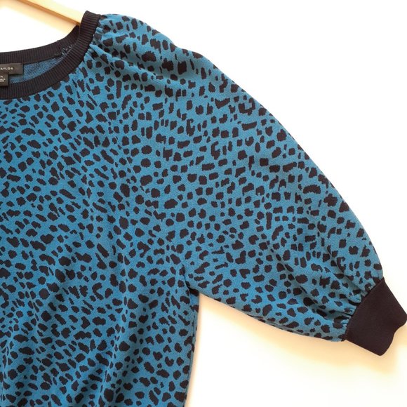 Ann Taylor Leopard Print Raglan Sleeve Sweater Blue Size XL - Picture 6 of 9